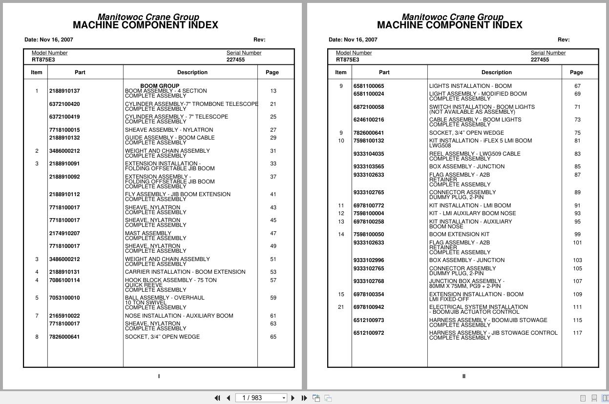 Grove Crane RT875E3 227455 Parts Manual 2007 (1)