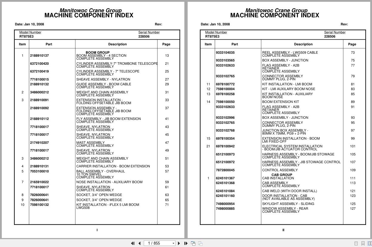 Grove Crane RT875E3 228506 Parts Manual 2008 (1)