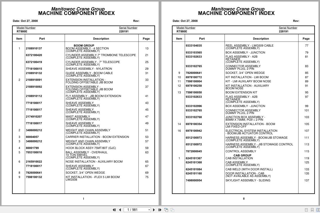 Grove Crane RT880E 228191 Parts Manual 2008 (1)