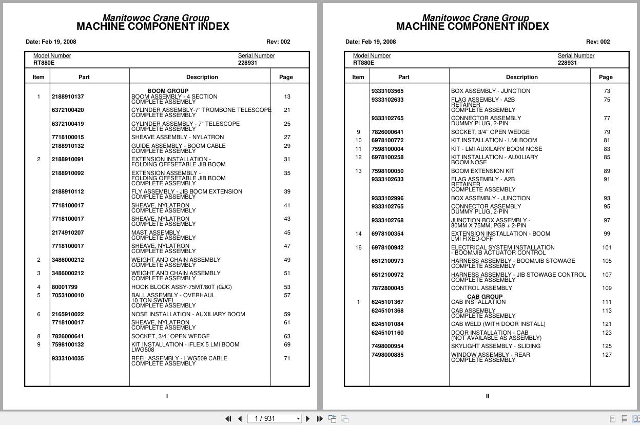 Grove Crane RT880E 228931 Parts Manual 2008 (1)