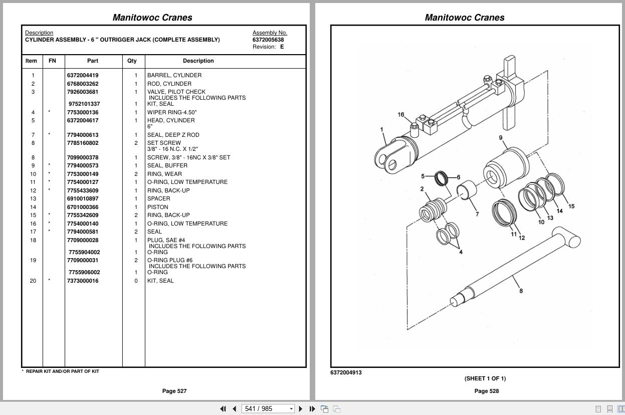 Grove Crane RT890 220752 Parts Manual 2014