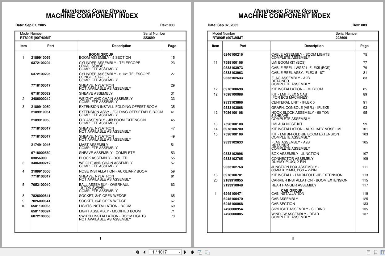 Grove Crane RT890E 223699 Parts Manual 2005 (1)