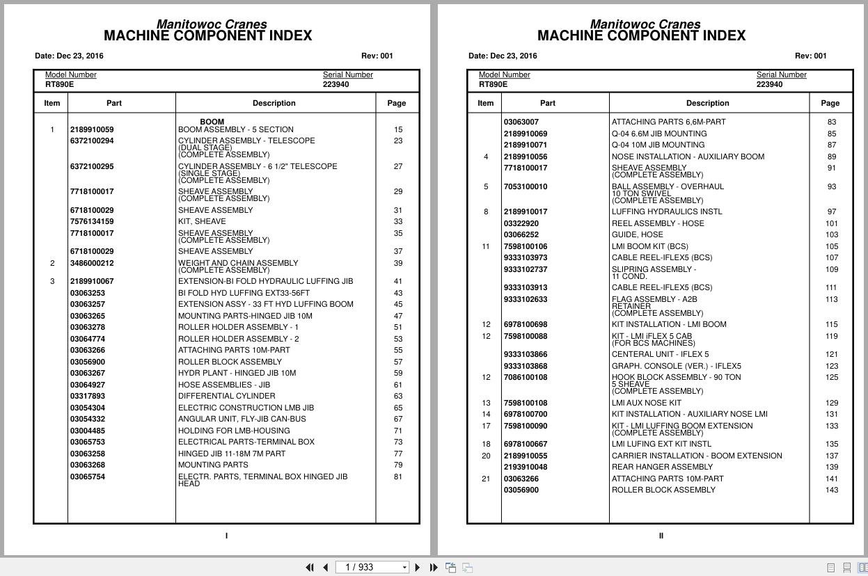 Grove Crane RT890E 223940 Parts Manual 2016 (1)