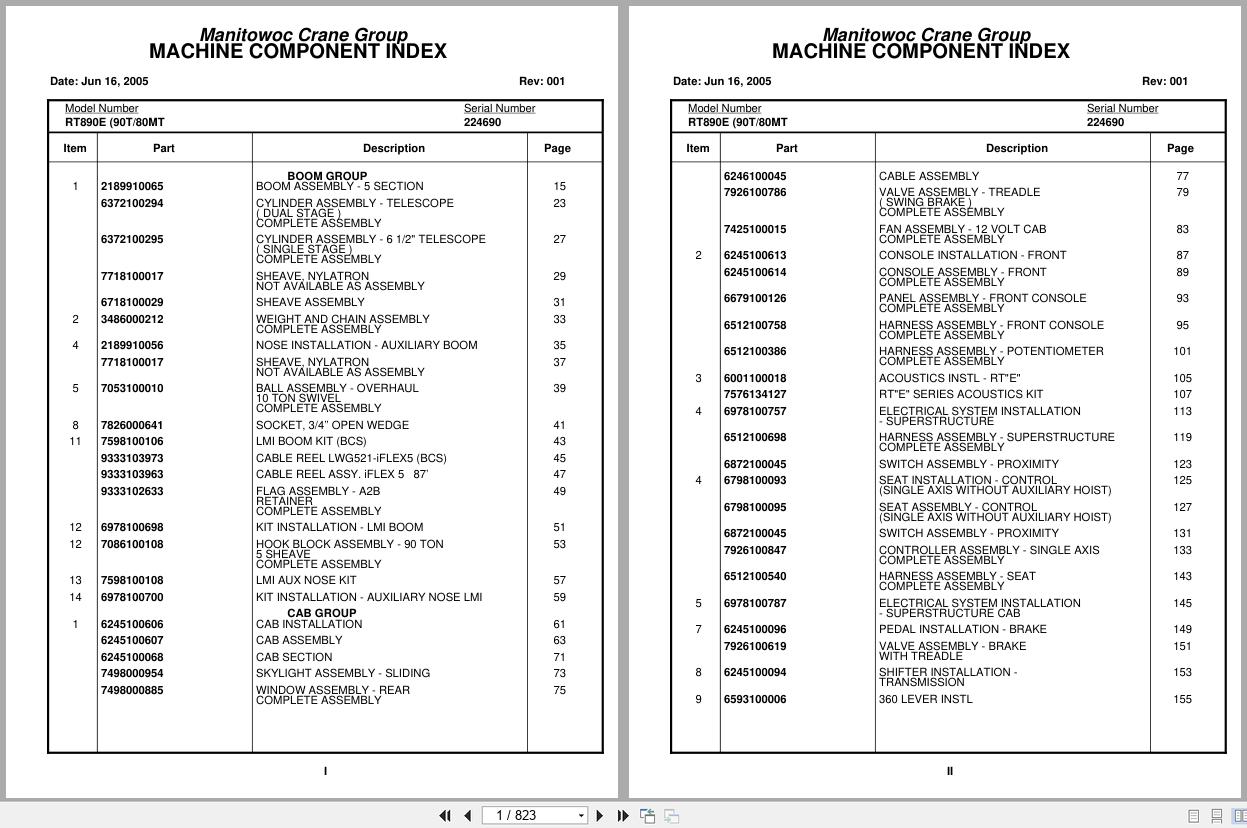 Grove Crane RT890E 224690 Parts Manual 2005 (1)