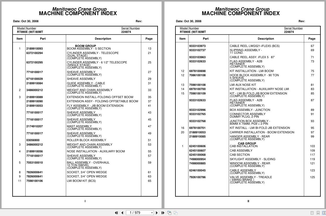 Grove Crane RT890E 224874 Parts Manual 2008 (1)