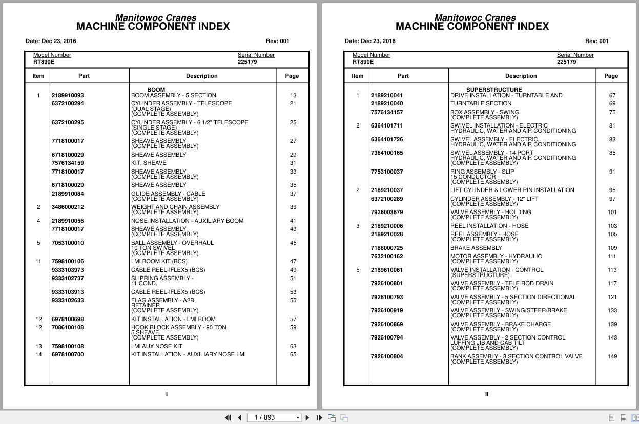 Grove Crane RT890E 225179 Parts Manual 2016 (1)