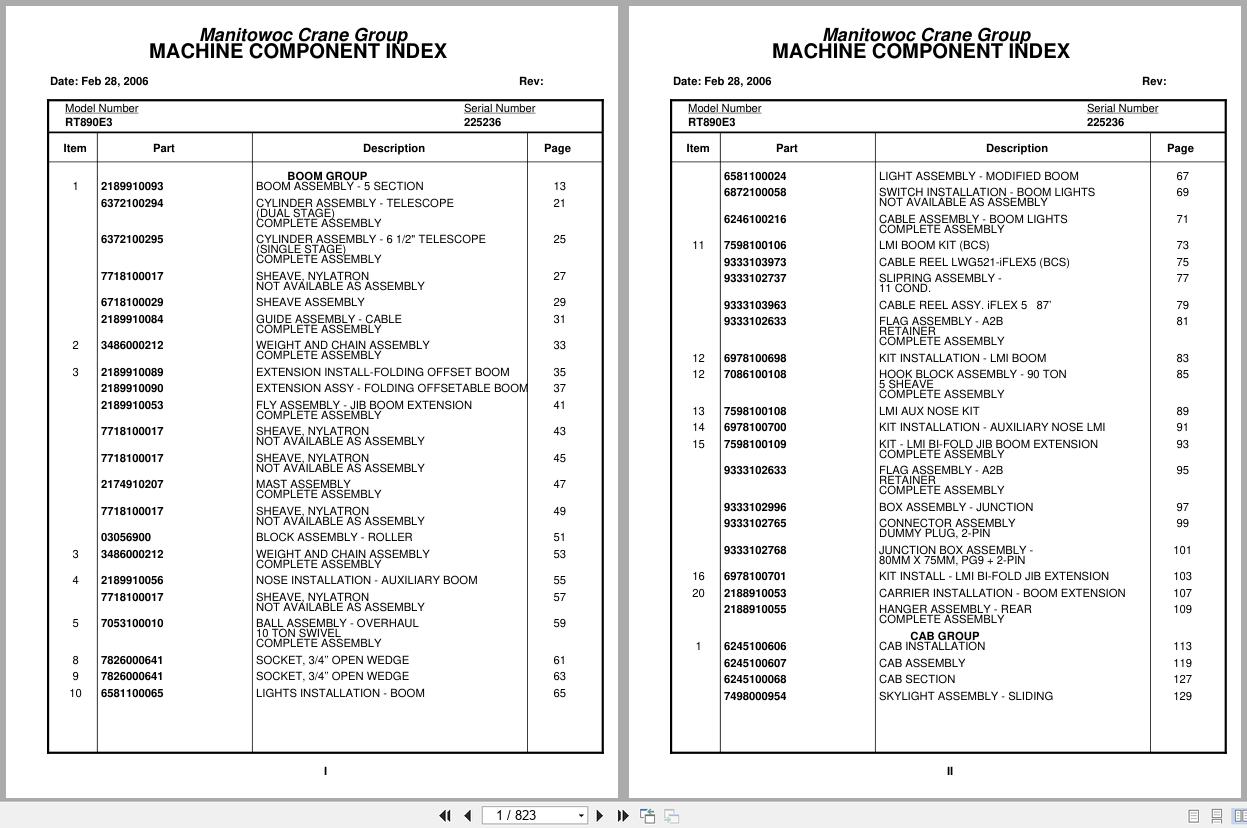 Grove Crane RT890E 225236 Parts Manual 2006 (1)