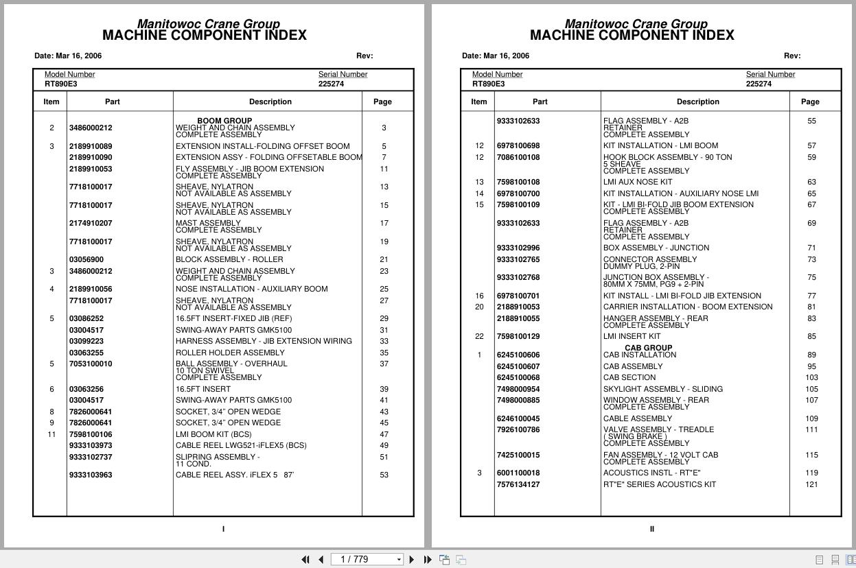 Grove Crane RT890E 225274 Parts Manual 2006 (1)