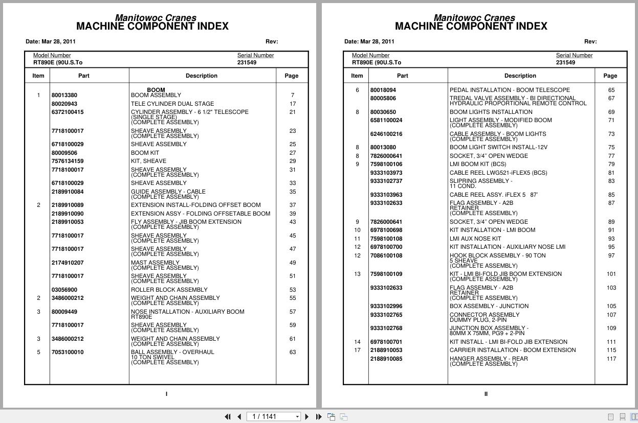 Grove Crane RT890E 231549 Parts Manual 2011 (1)
