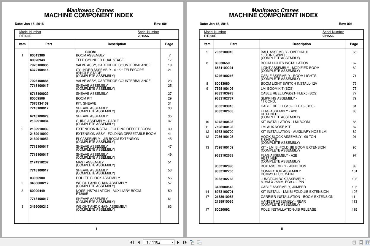 Grove Crane RT890E 231556 Parts Manual 2016 (1)