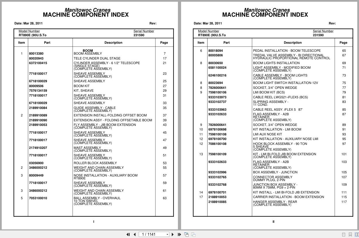 Grove Crane RT890E 231590 Parts Manual 2011 (1)