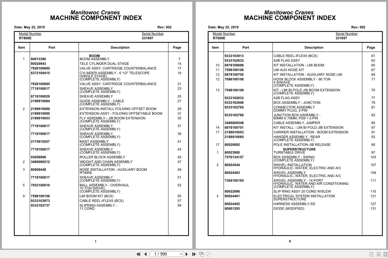 Grove Crane RT890E 231697 Parts Manual 2019 (1)