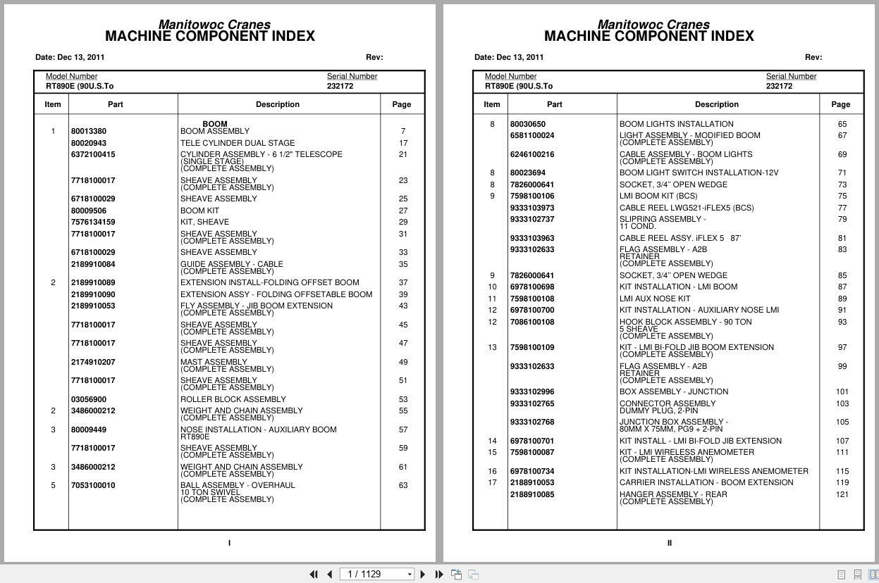 Grove Crane RT890E 232172 Parts Manual 2011 (1)