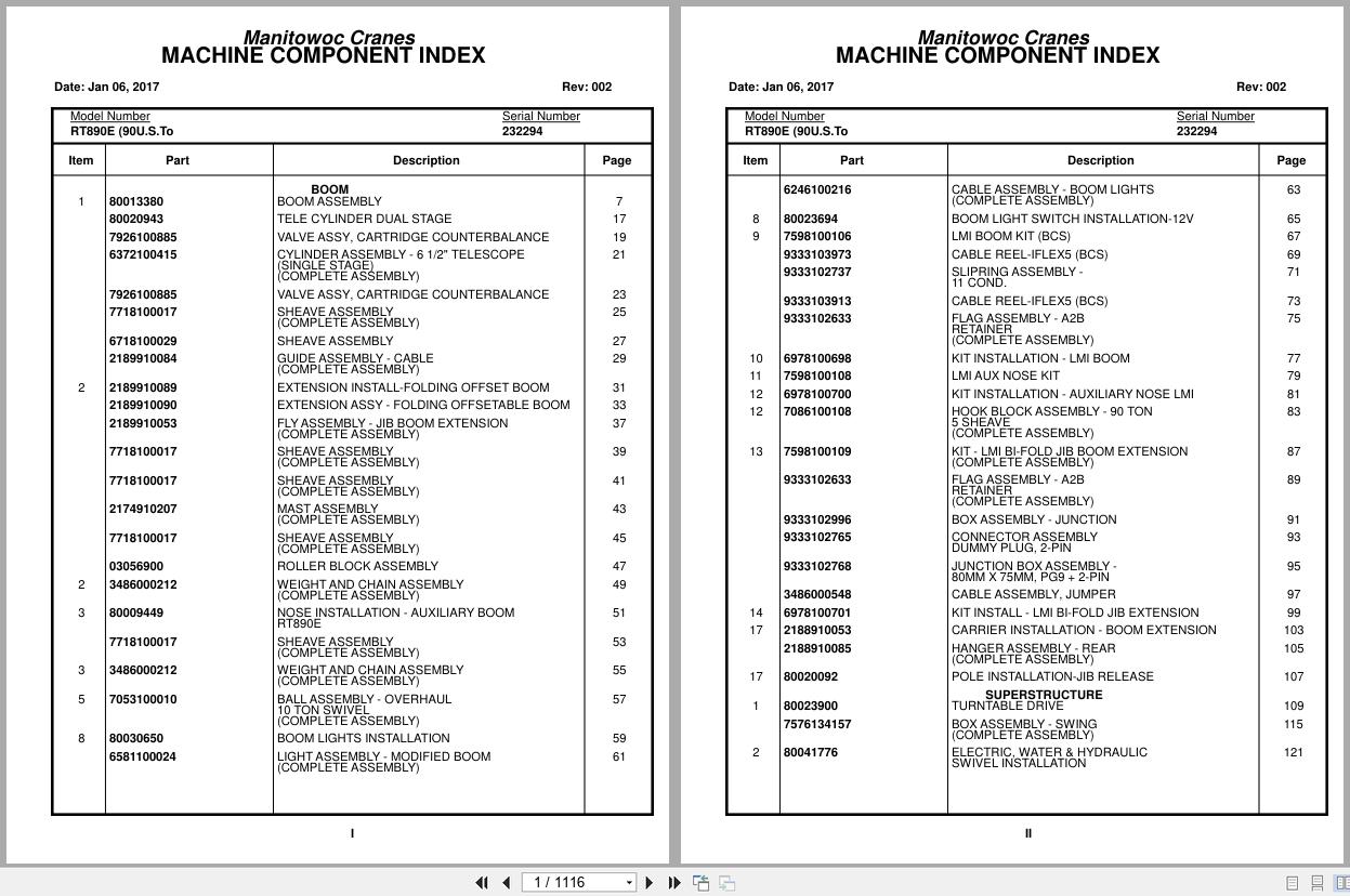 Grove Crane RT890E 232294 Parts Manual 2017 (1)