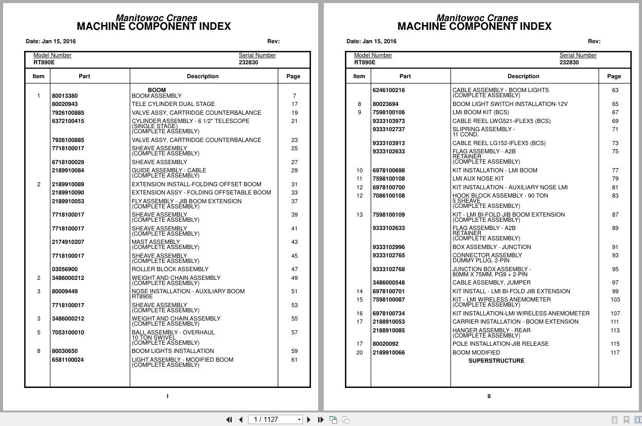 Grove Crane RT890E 232830 Parts Manual 2016 (1)