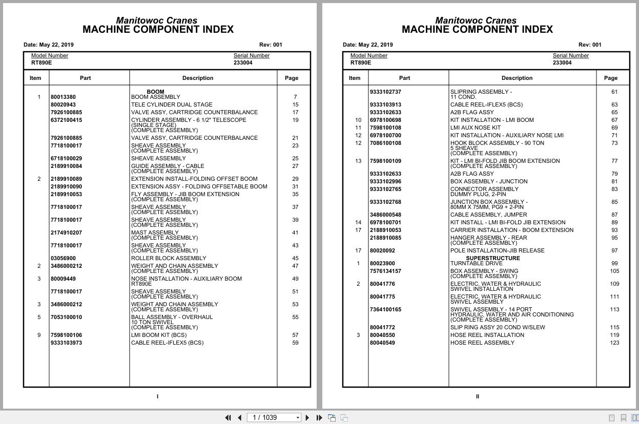 Grove Crane RT890E 233004 Parts Manual 2019 (1)
