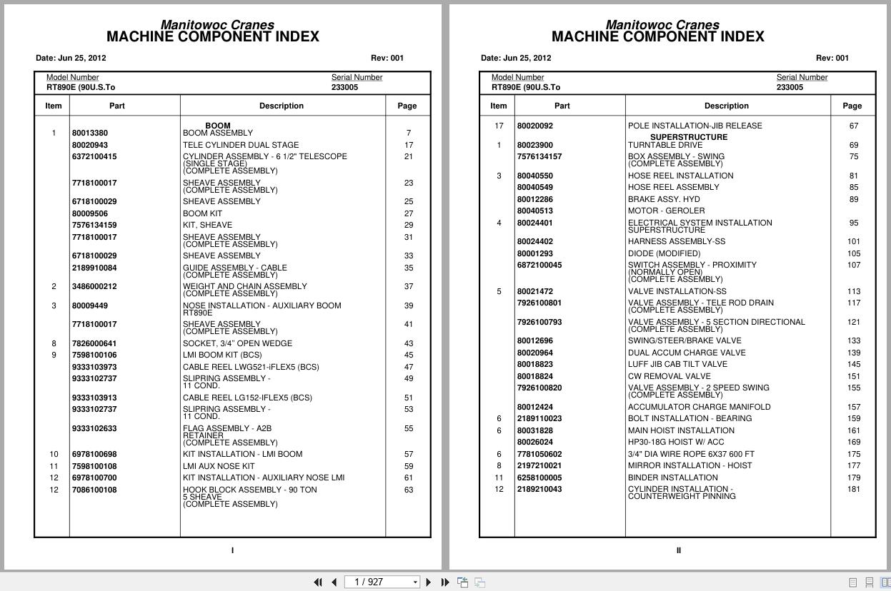 Grove Crane RT890E 233005 Parts Manual 2012 (1)