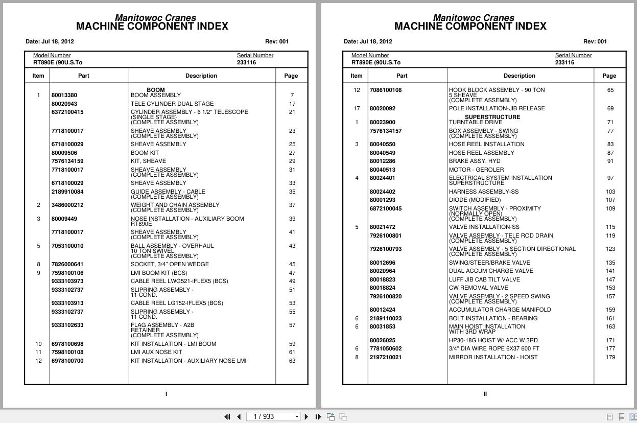Grove Crane RT890E 233116 Parts Manual 2012 (1)