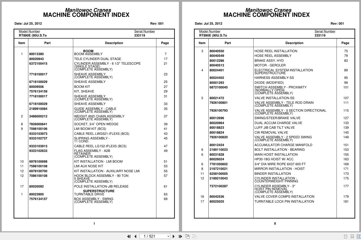 Grove Crane RT890E 233119 Parts Manual 2012 (1)