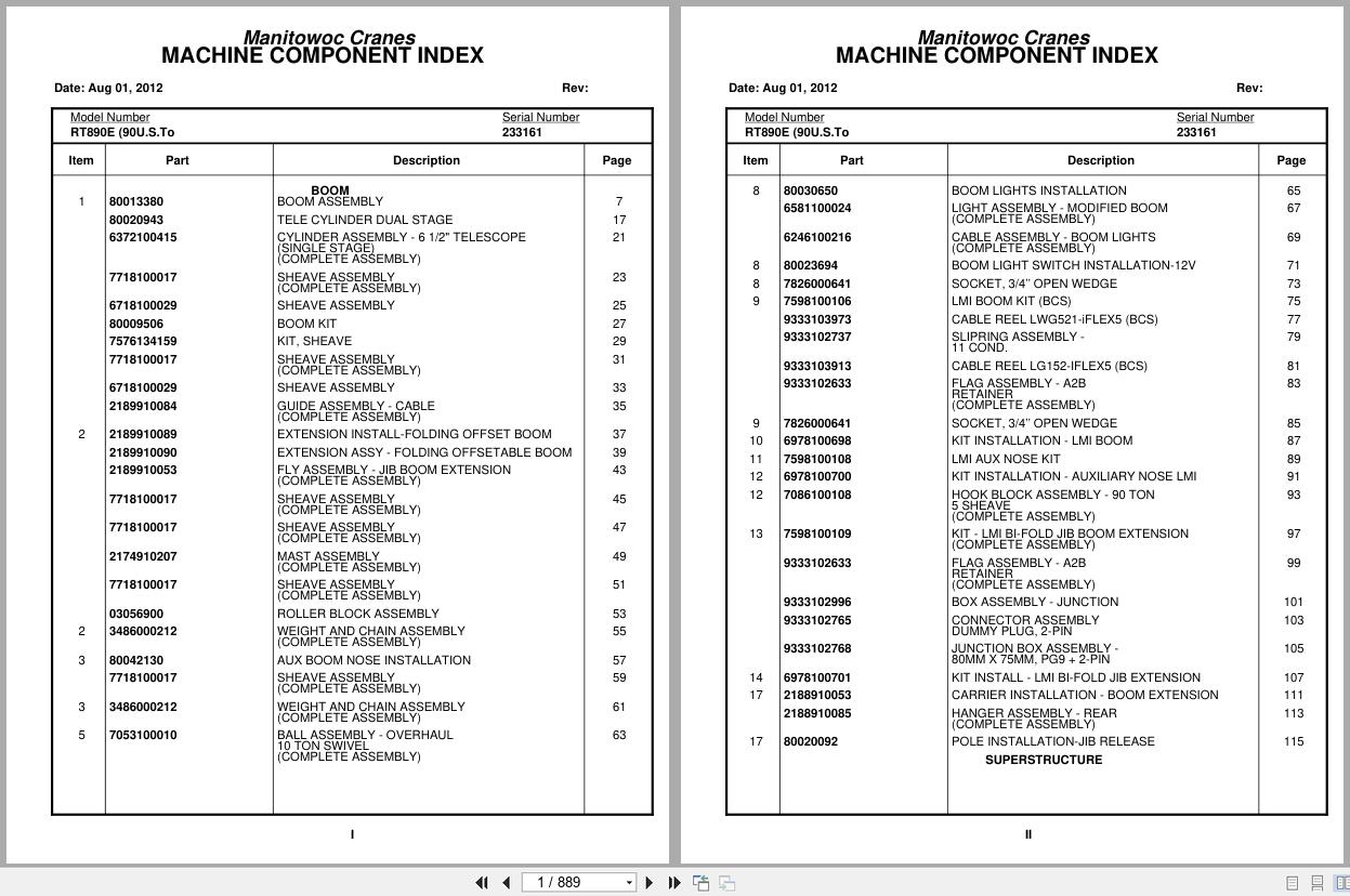 Grove Crane RT890E 233161 Parts Manual 2012 (1)