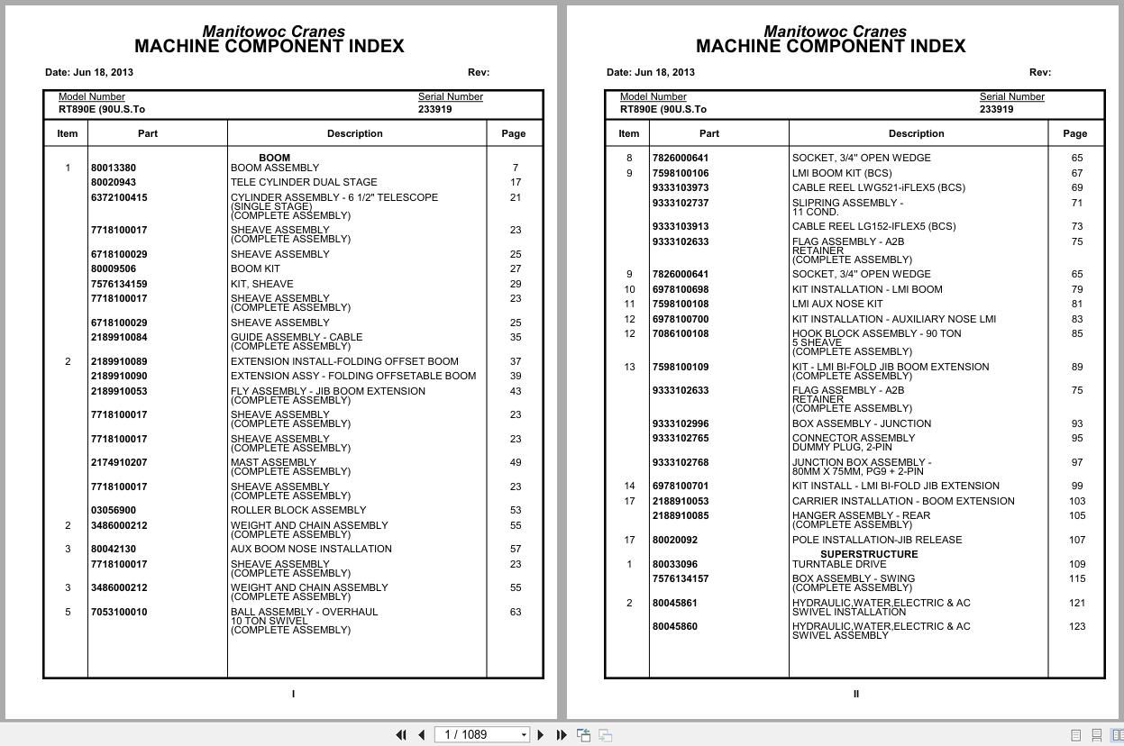 Grove Crane RT890E 233919 Parts Manual 2013 (1)
