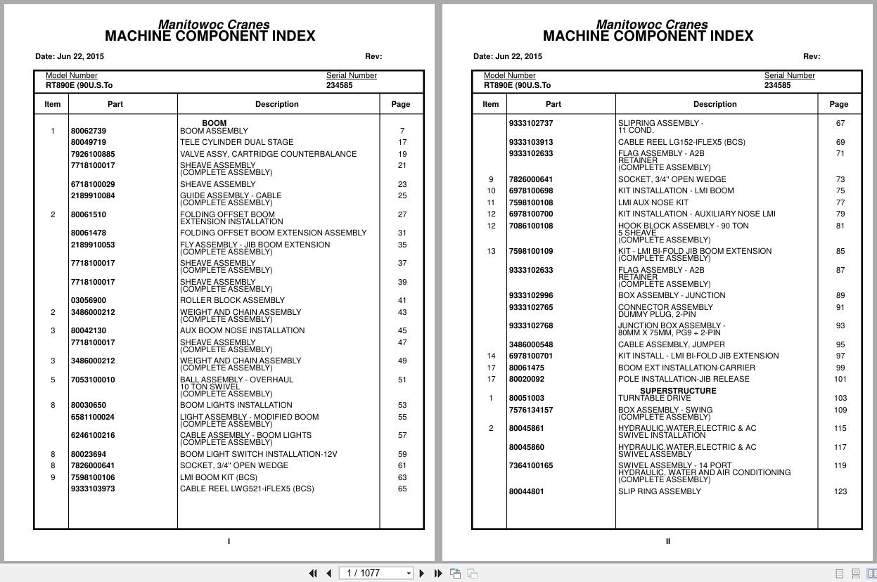 Grove Crane RT890E 234585 Parts Manual 2015 (1)