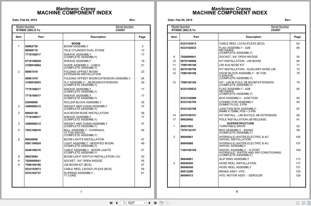 Grove Crane RT890E 234597 Parts Manual 2014 (1)