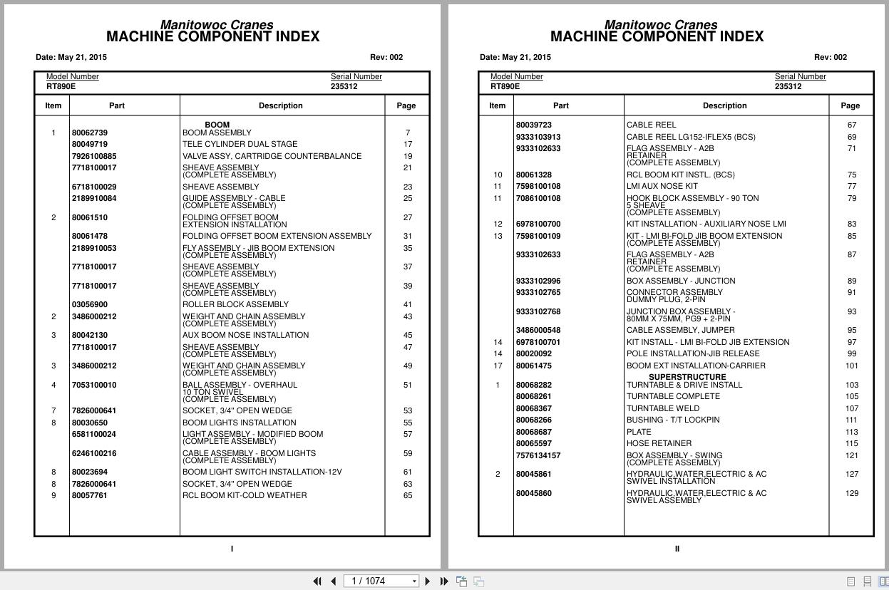 Grove Crane RT890E 235312 Parts Manual 2015 (1)