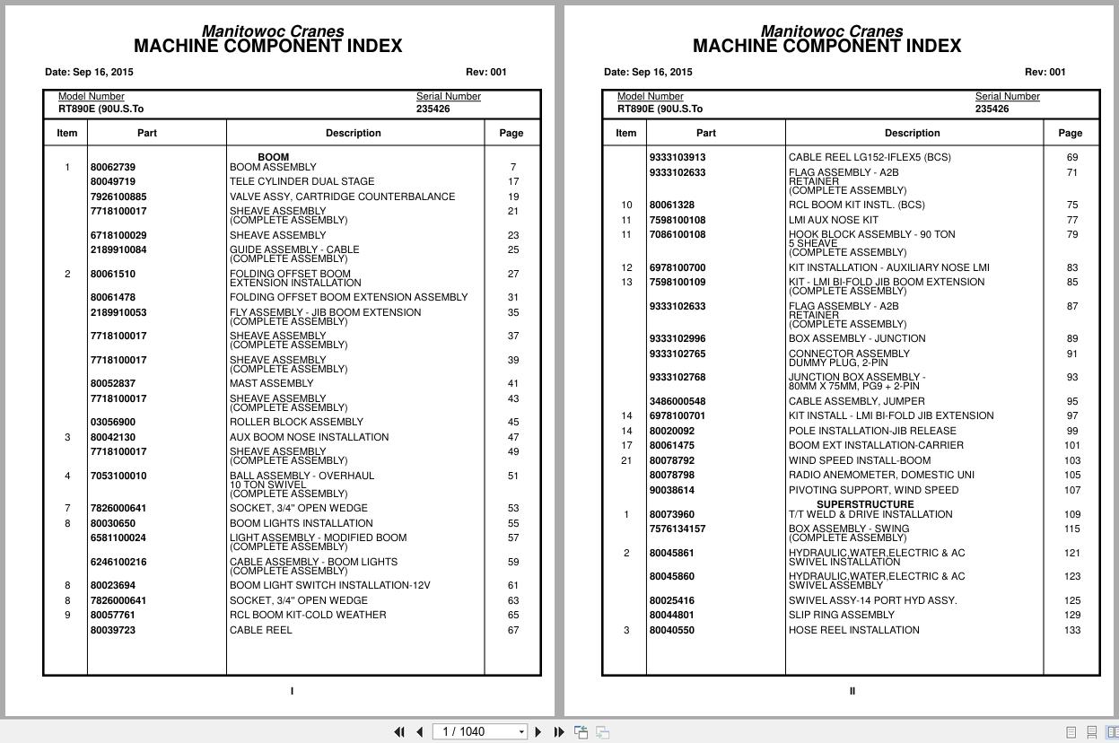 Grove Crane RT890E 235426 Parts Manual 2015 (1)