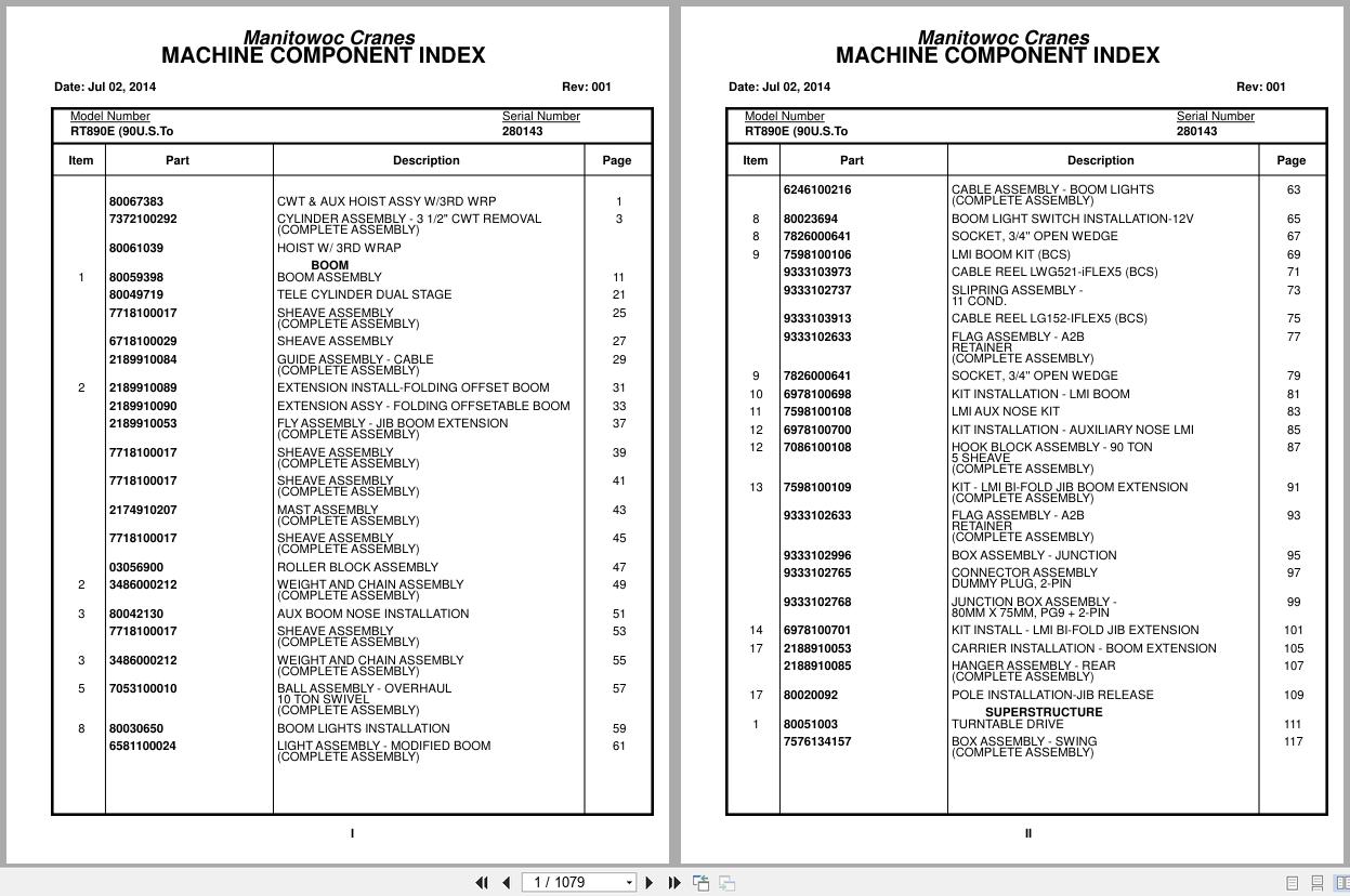 Grove Crane RT890E 280143 Parts Manual 2014 (1)