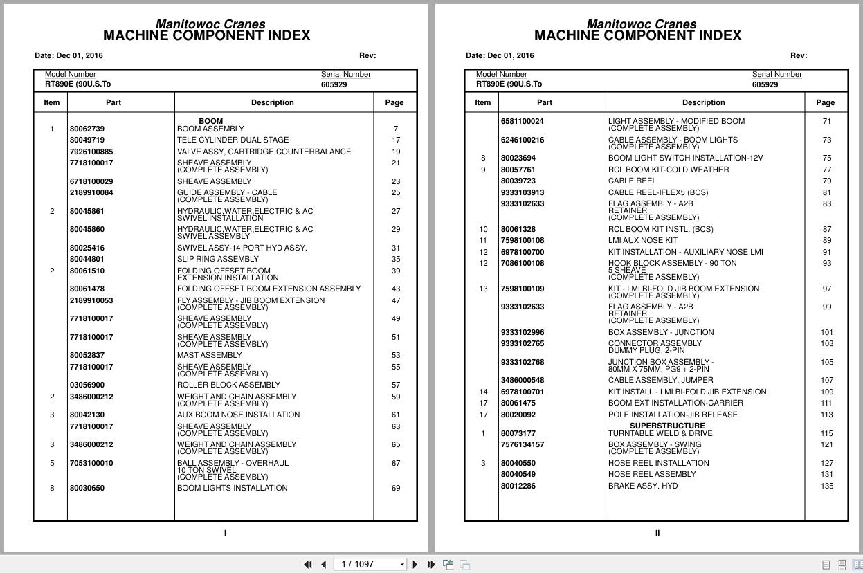 Grove Crane RT890E 605929 Parts Manual 2016 (1)