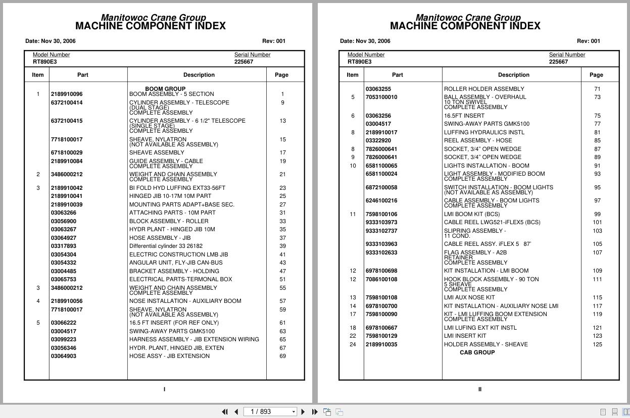 Grove Crane RT890E3 225667 Parts Manual 2006 (1)