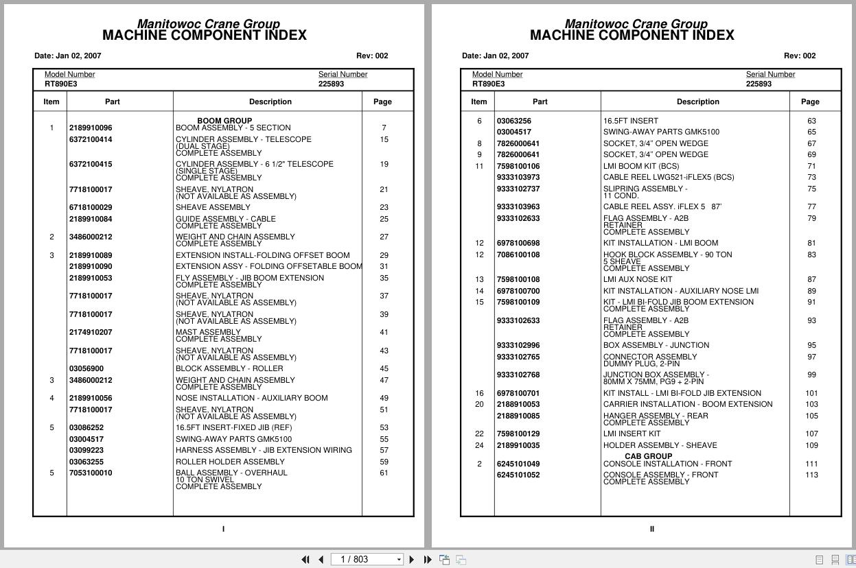 Grove Crane RT890E3 225893 Parts Manual 2007 (1)