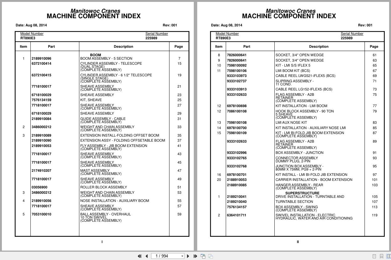 Grove Crane RT890E3 225989 Parts Manual 2014 (1)