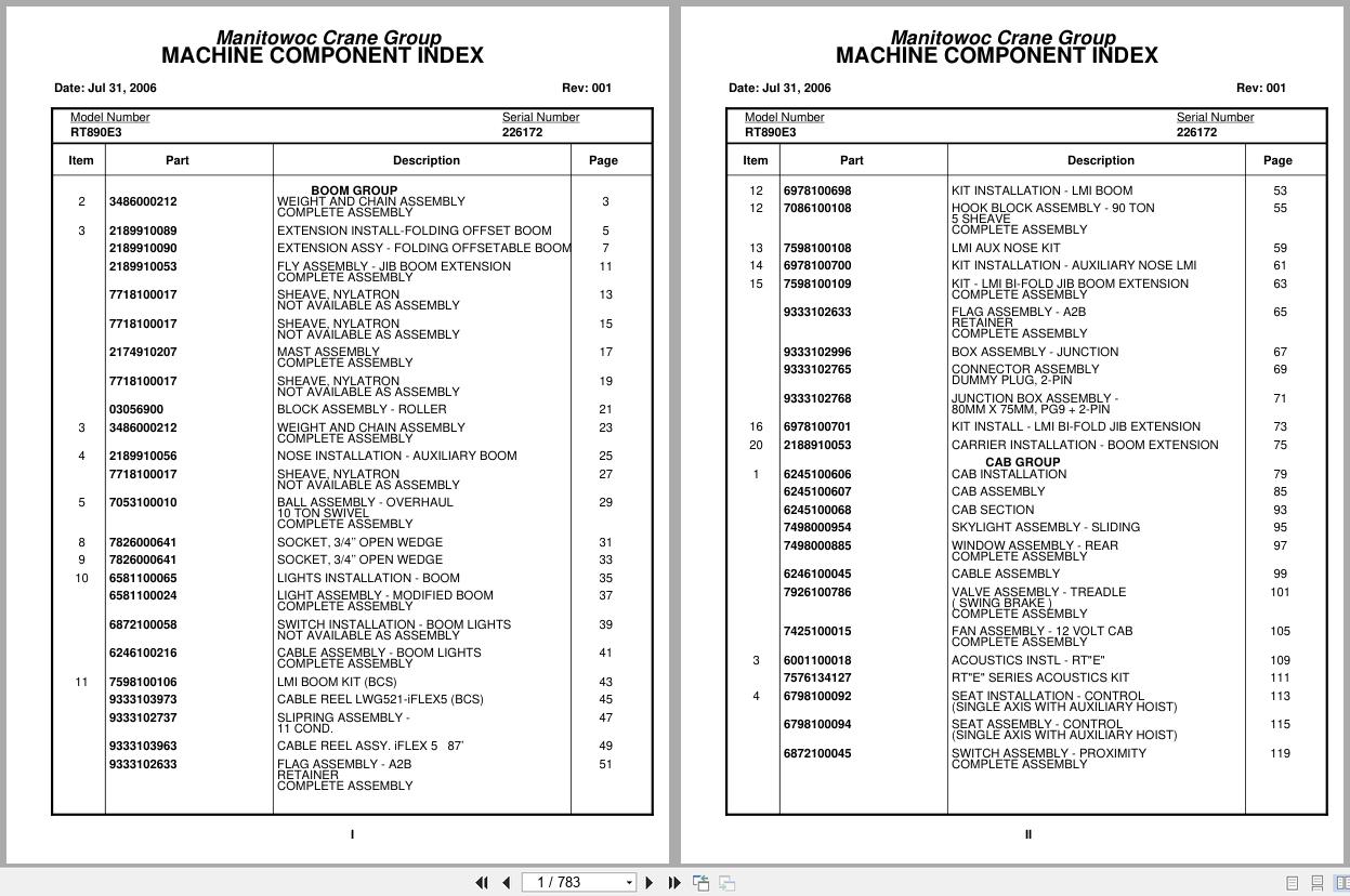Grove Crane RT890E3 226172 Parts Manual 2006 (1)