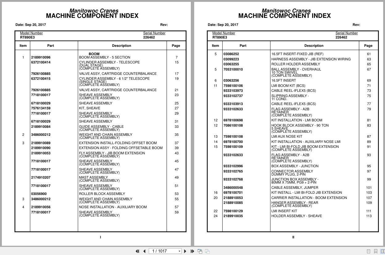 Grove Crane RT890E3 226462 Parts Manual 2017 (1)