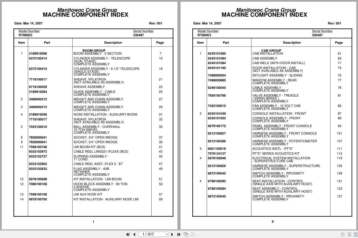 Grove Crane RT890E3 226487 Parts Manual 2007 (1)