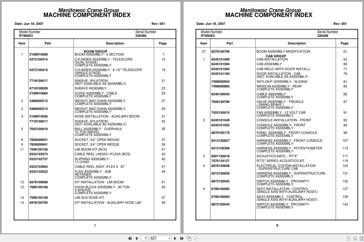 Grove Crane RT890E3 226488 Parts Manual 2007 (1)