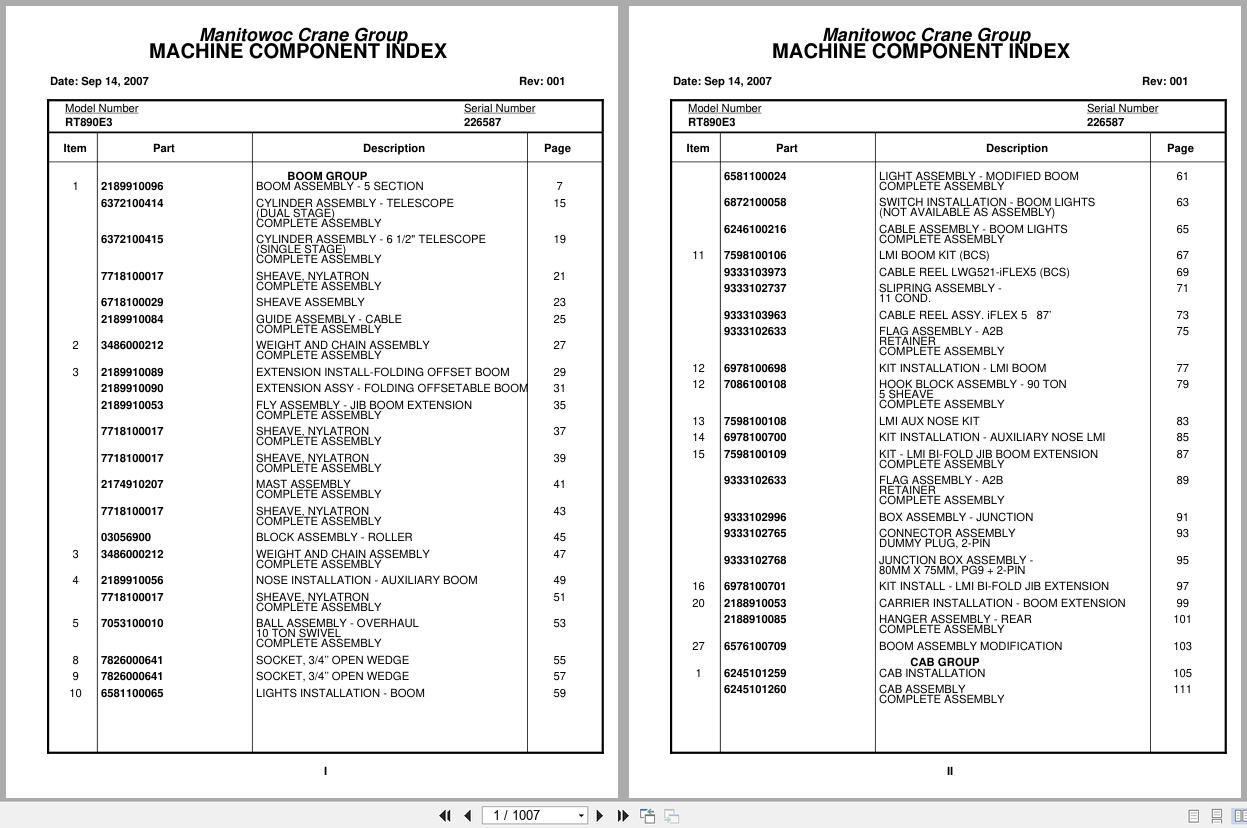 Grove Crane RT890E3 226587 Parts Manual 2007 (1)