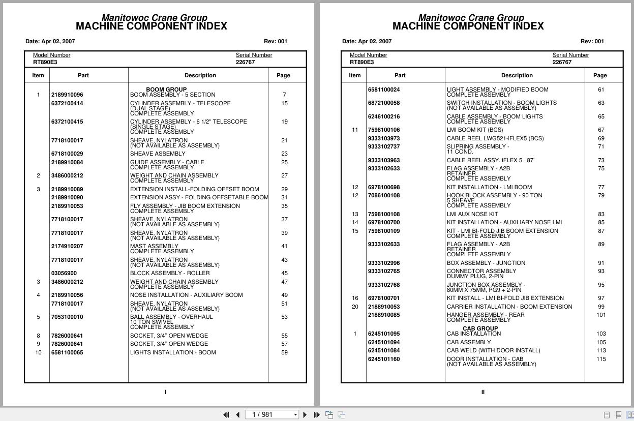 Grove Crane RT890E3 226767 Parts Manual 2007 (1)