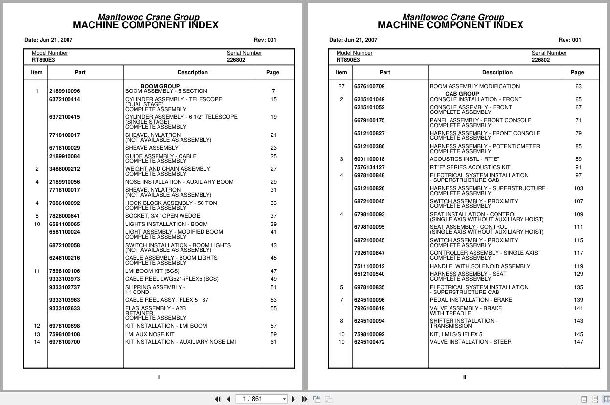 Grove Crane RT890E3 226802 Parts Manual 2007 (1)