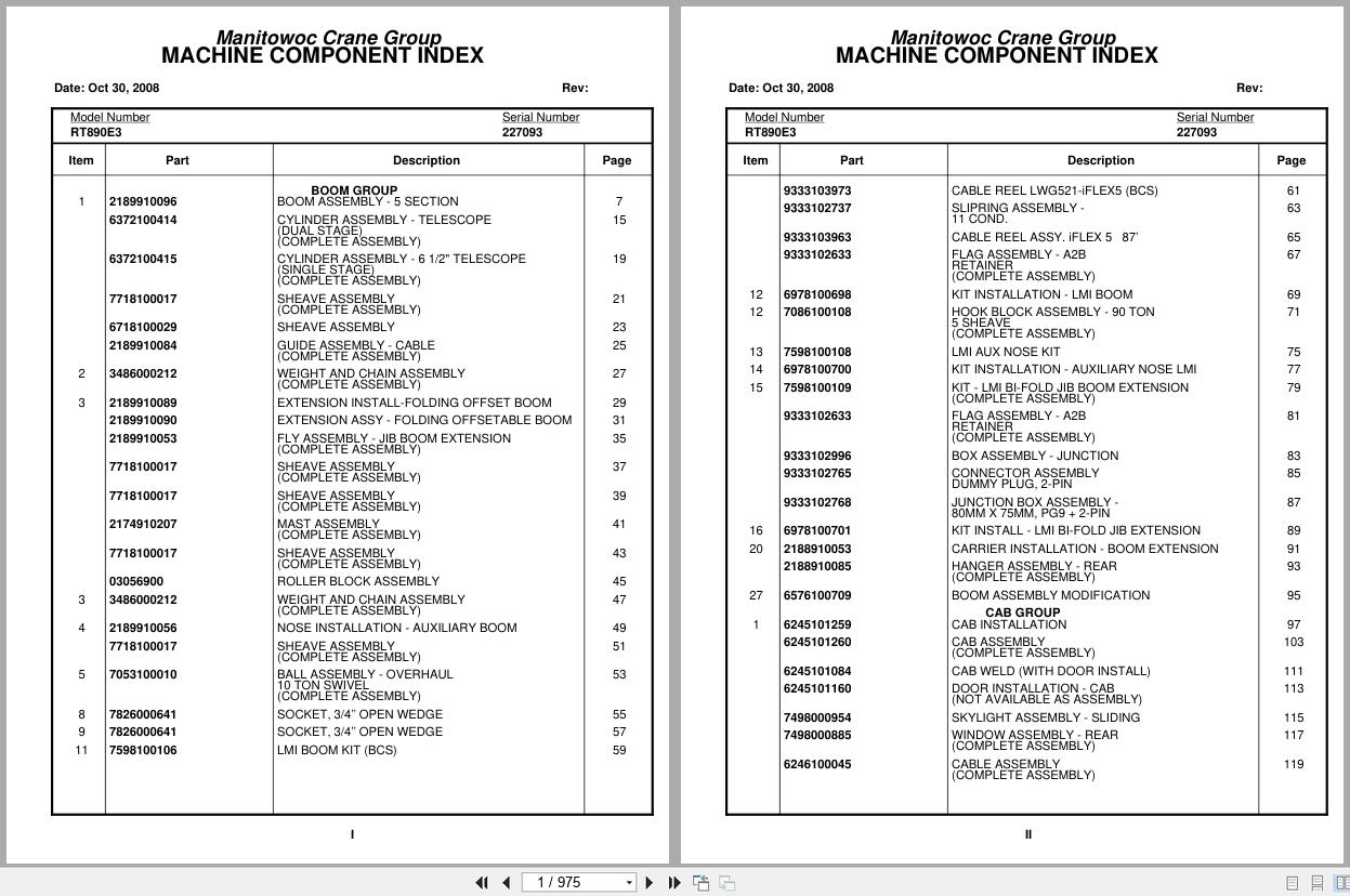 Grove Crane RT890E3 227093 Parts Manual 2008 (1)