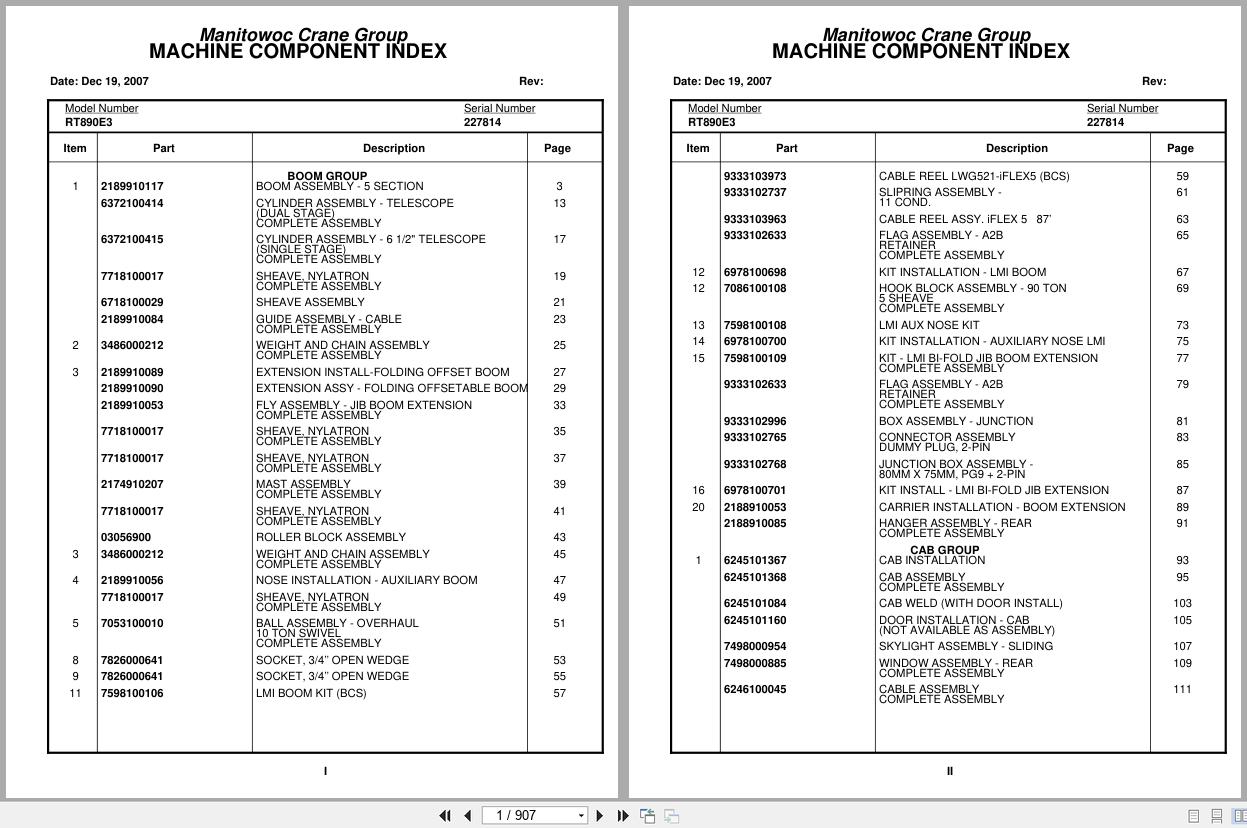Grove Crane RT890E3 227814 Parts Manual 2007 (1)