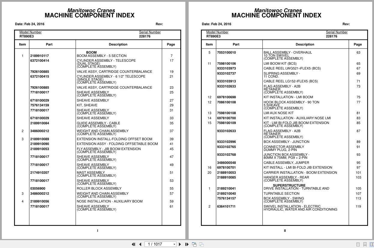 Grove Crane RT890E3 228176 Parts Manual 2016 (1)