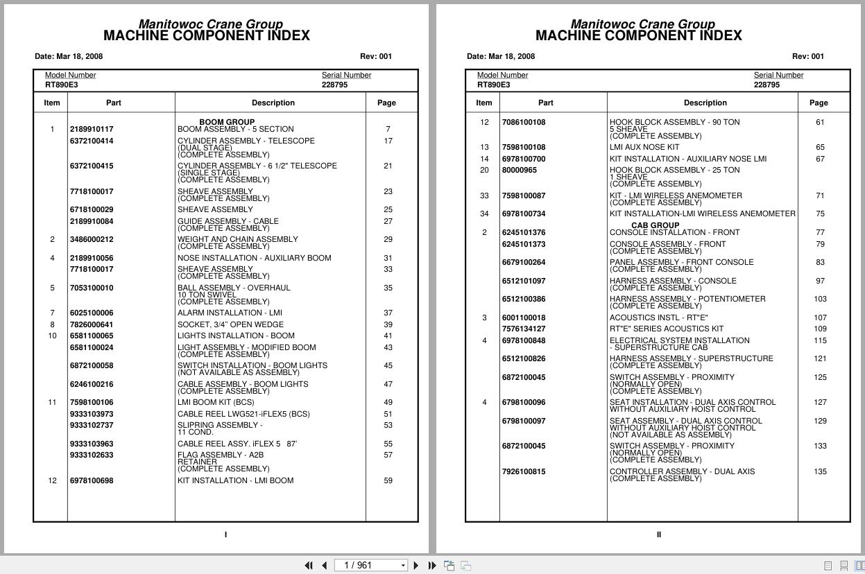 Grove Crane RT890E3 228795 Parts Manual 2008 (1)