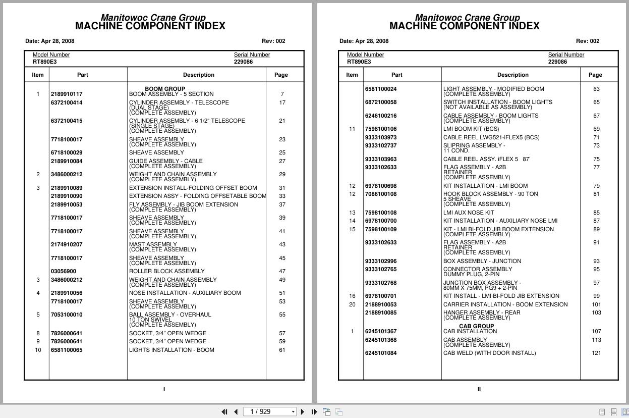 Grove Crane RT890E3 229086 Parts Manual 2008 (1)