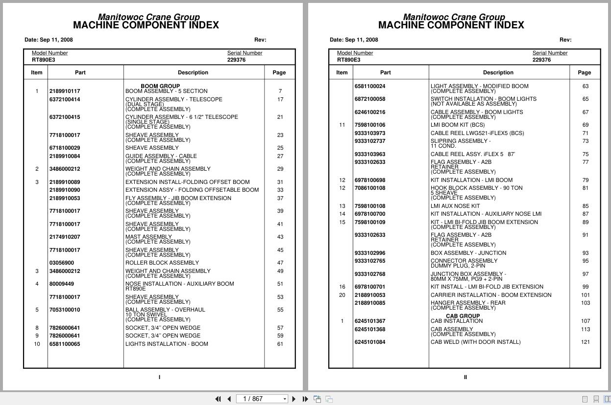 Grove Crane RT890E3 229376 Parts Manual 2008 (1)