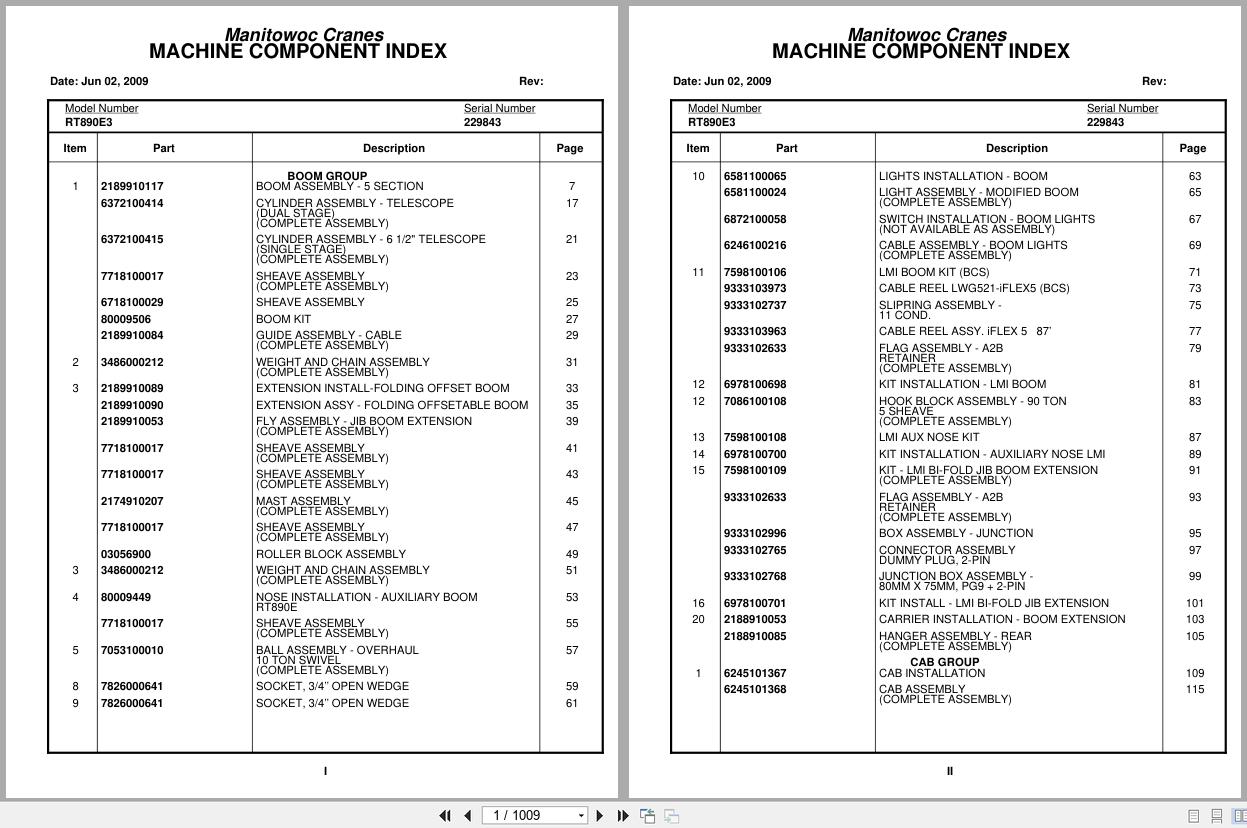 Grove Crane RT890E3 229843 Parts Manual 2009 (1)