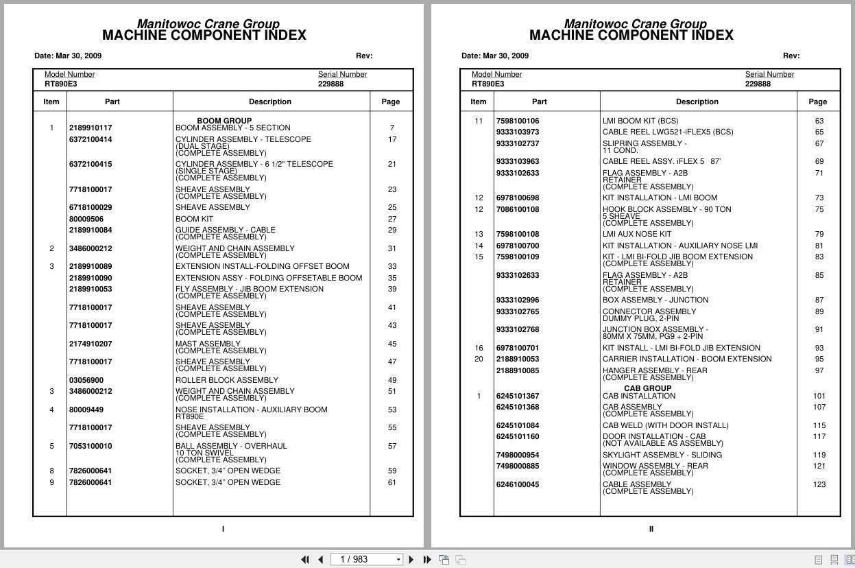 Grove Crane RT890E3 229888 Parts Manual 2009 (1)