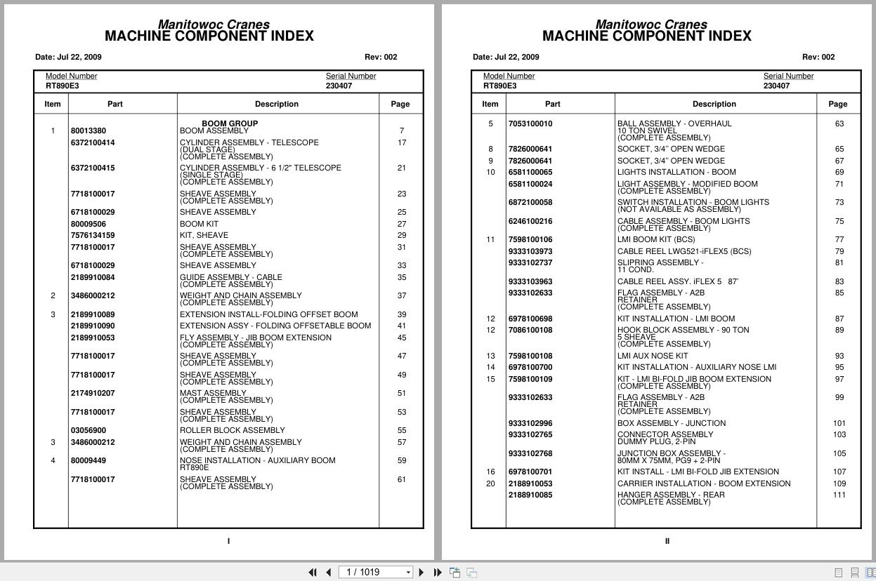 Grove Crane RT890E3 230407 Parts Manual 2009 (1)